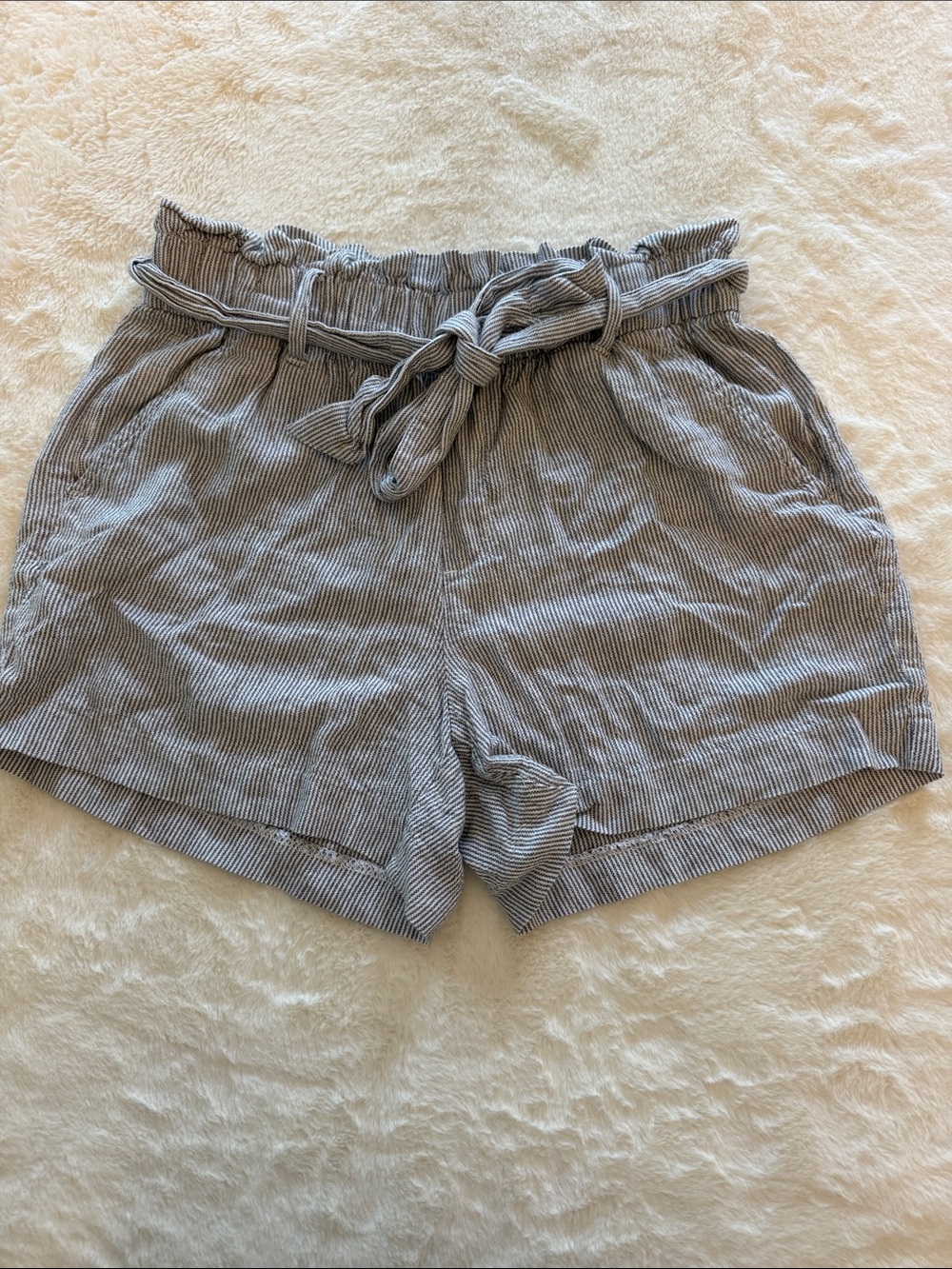 Old Navy Striped Paperbag Waist Shorts in Light Blue and White